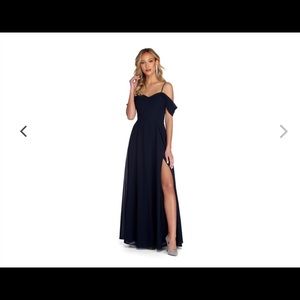 Formal Navy Blue Leg Slit Dress
